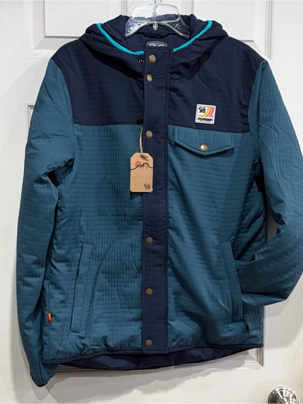 Yo Colorado Men's Large Vanguard Hooded Jacket Blue NWT Hood Quilt Woven